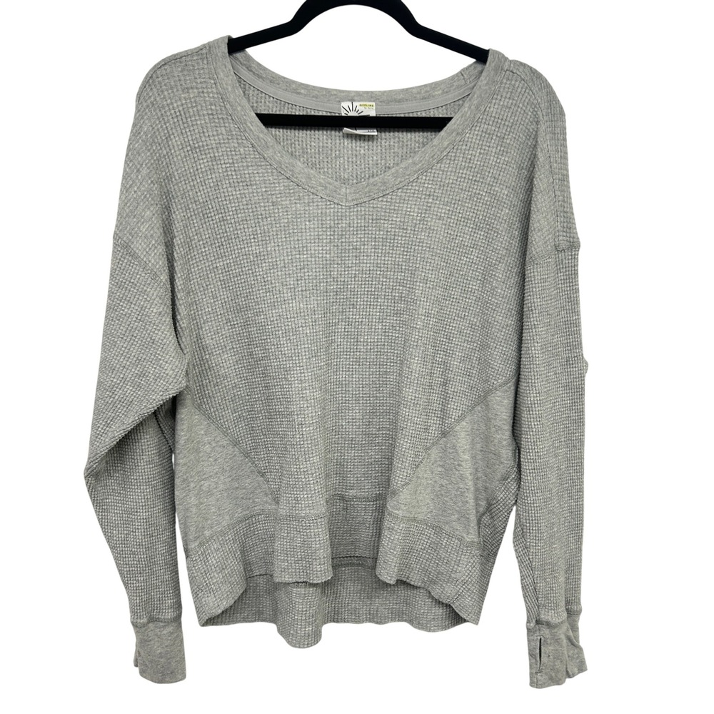 OFFLINE By Aerie Waffle Knit Pullover S Gray Oversized Thumbhole Athleisure
